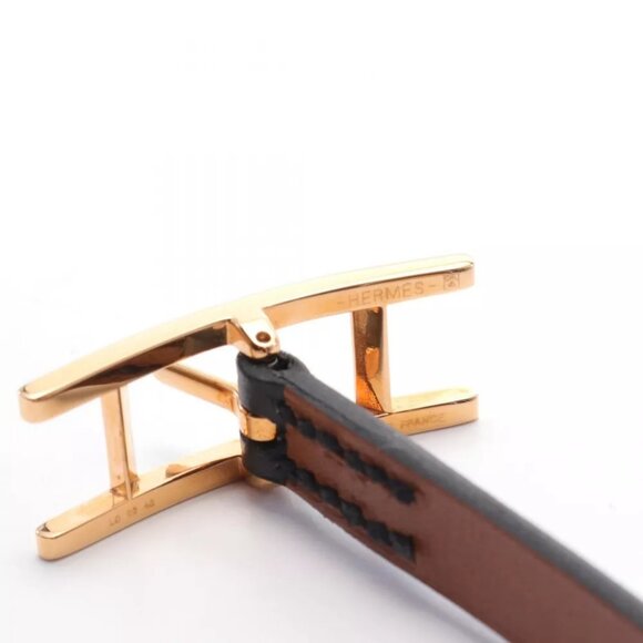 Auth HERMES Hapi 3 Bracelet Swift leather Gold Plated Black Gold Used Women GHW - Picture 3 of 4